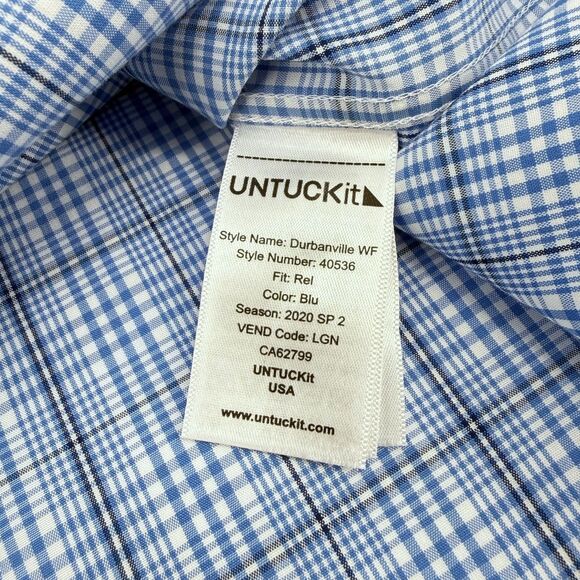 UNTUCKit Men's Durbanville Wrinkle Free Relaxed Fit Plaid Shirt Blue Large - Picture 8 of 12